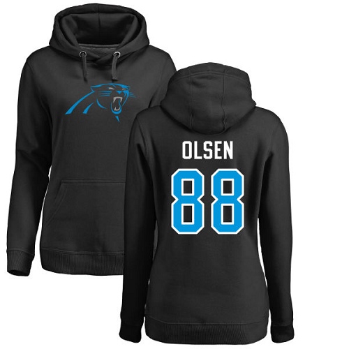 Carolina Panthers Black Women Greg Olsen Name and Number Logo NFL Football 88 Pullover Hoodie Sweatshirts